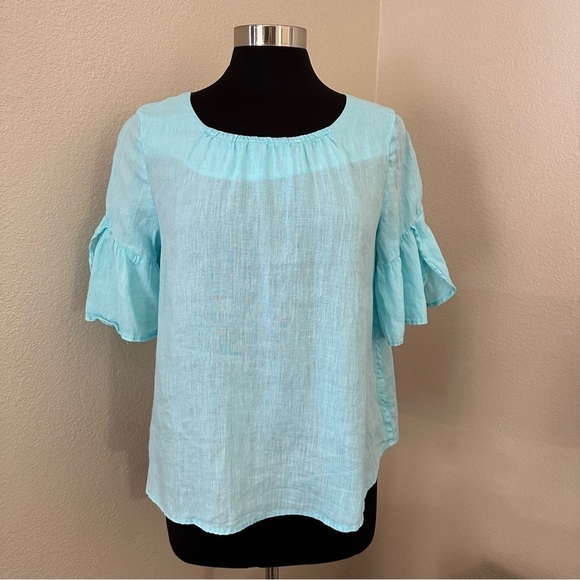 Sundance Tops - Sundance 100% Linen Teal Willa Whisper Blouse Size S